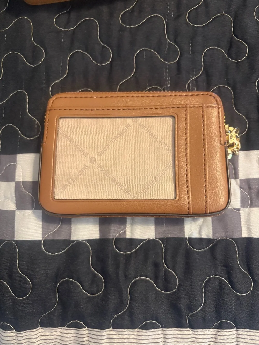 Michael Kors Dark Brown MK Monogram Card Wallet with Gold Chain